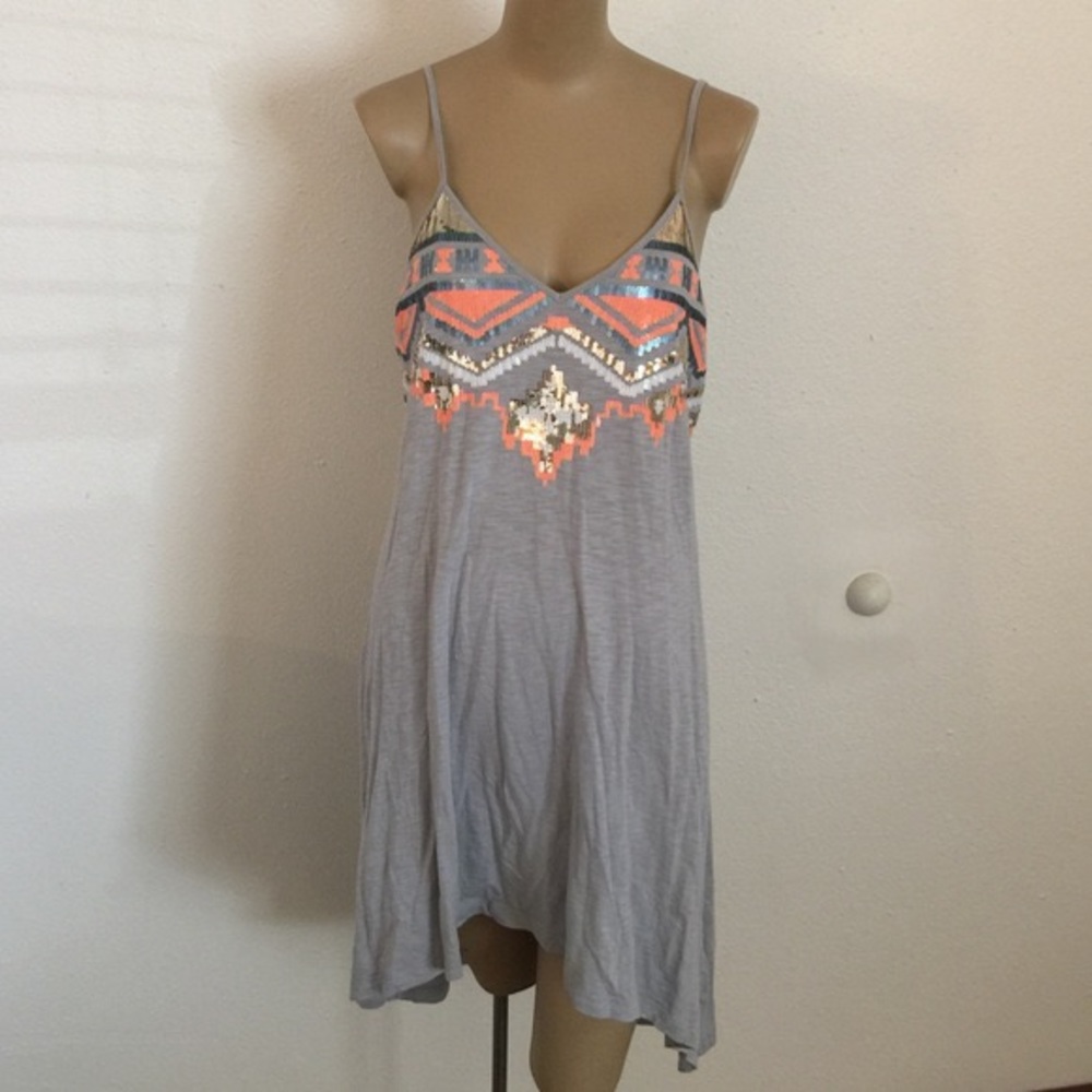 Express Aztec Sequin High Low Shirt Dress